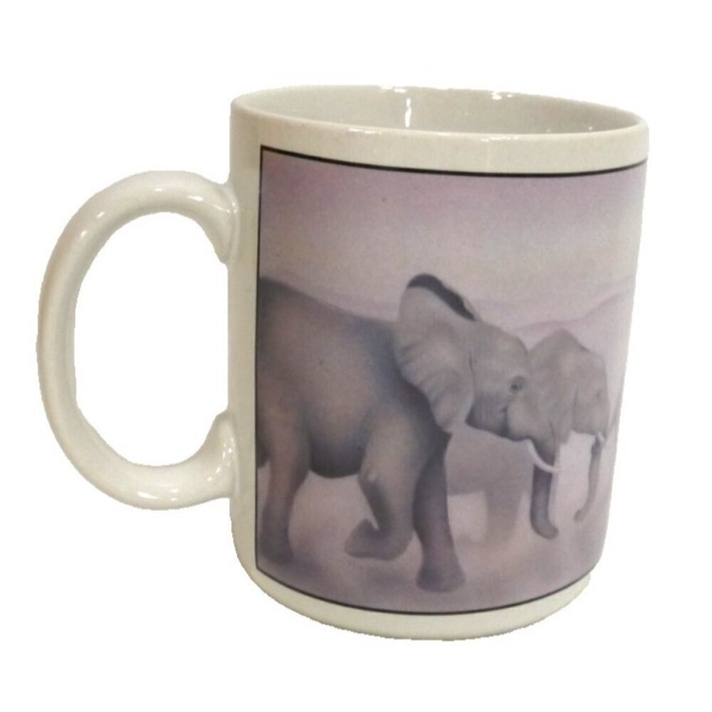 Vintage The Grand Effect African Elephants 16oz ceramic coffee tea mug C MERRILL